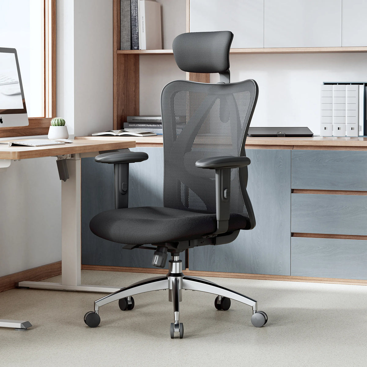 Black Professional Office Chair M18-M148 with mesh backrest and headrest by Sihoo