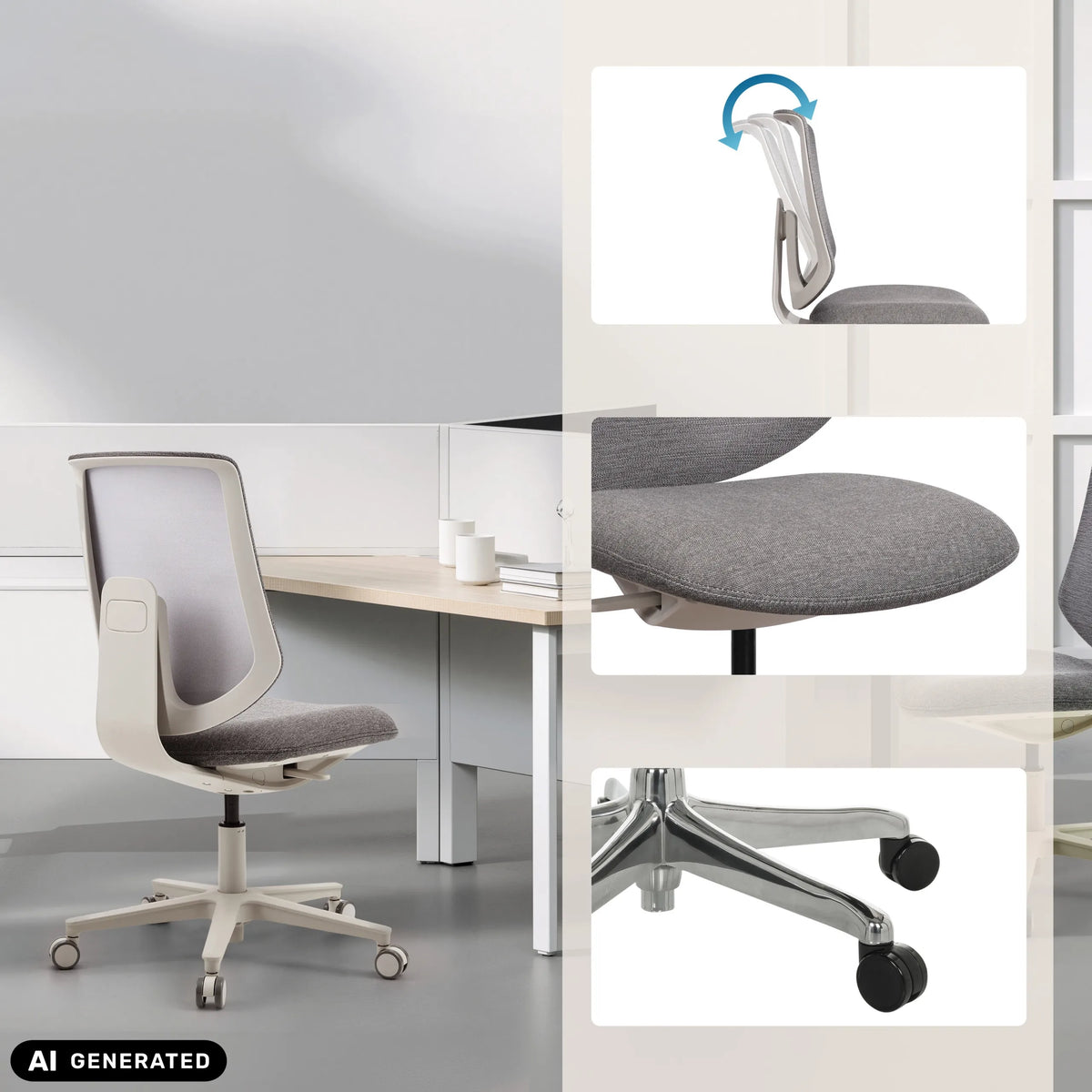Grey Home Office Chair Sitflex Lady with details of the backrest, seat and castors by hjh OFFICE (AI-generated image)
