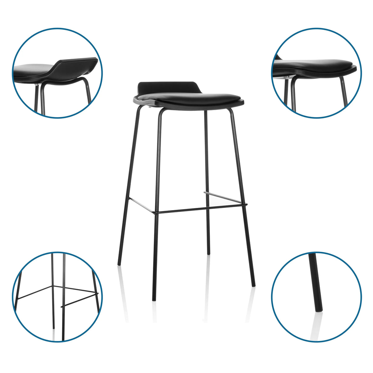 Black Bar stool LONSO 10 with padded seat and slim metal frame by hjh OFFICE