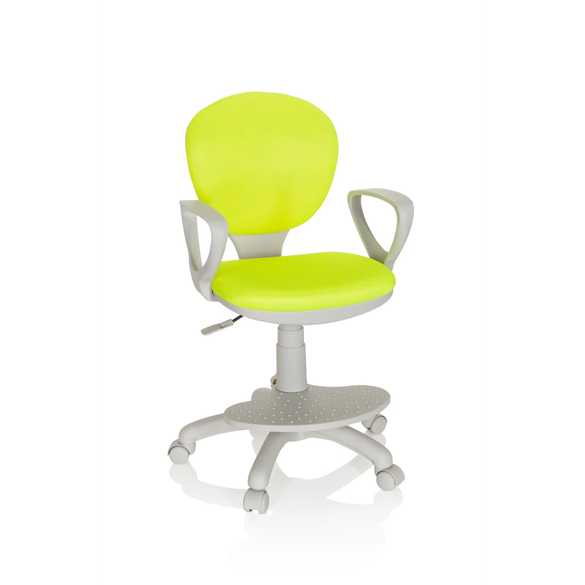 Green Swivel Chair – Children KID COLOUR G1 with grey armrests and five-caster base by hjh OFFICE – 360-degree view (front view 20°)