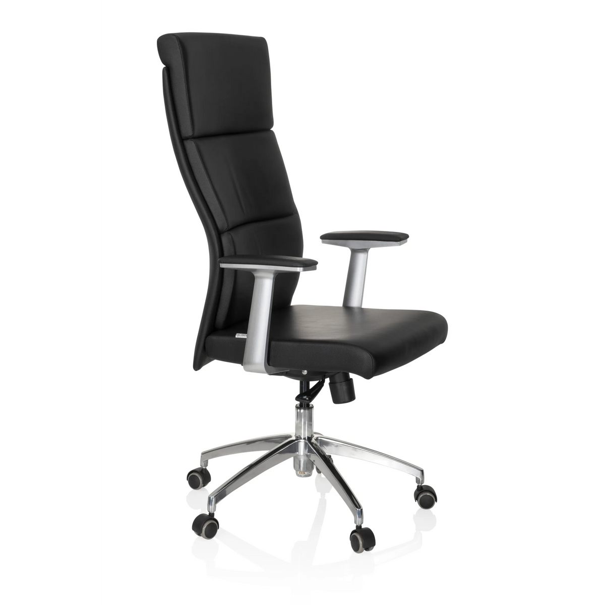 Black Luxury Executive Chair MONZA 20 with armrests and a five-caster base by hjh OFFICE – 360-degree view (front three-quarter view 60°)