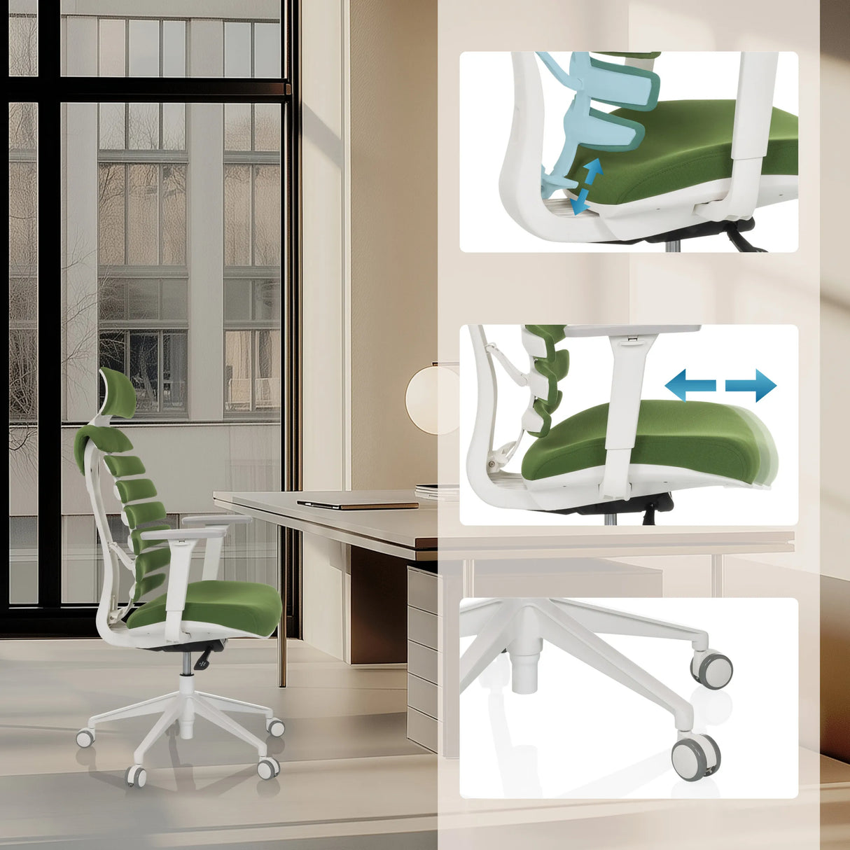 Adjustable seat and base of the Professional Office Chair ERGO LINE W in Mystic Forest by hjh OFFICE