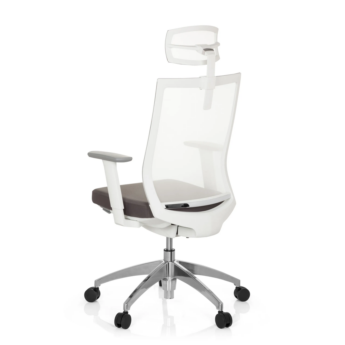 White Headrest KS ASPEN for an office chair with mesh back by hjh OFFICE – 360-degree view (front view 0°)