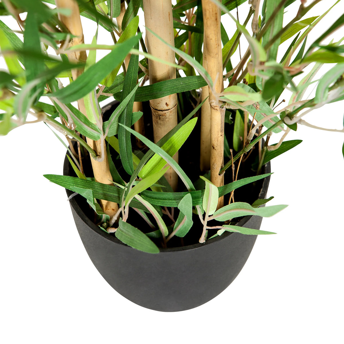 Black plant pot with green leaves and bamboo stems of the Artificial plant MINI BAMBUS by hjh OFFICE