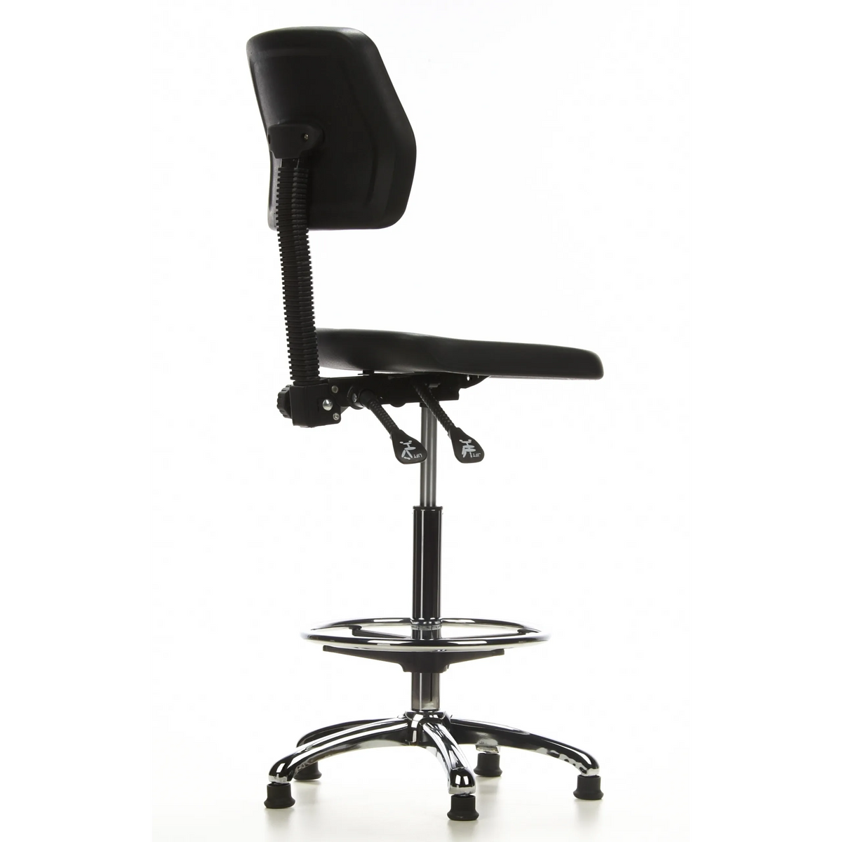 Black Counter chair TOP WORK 11 with foot ring and five-star base by hjh OFFICE – 360-degree view (rear three-quarter view 120°)