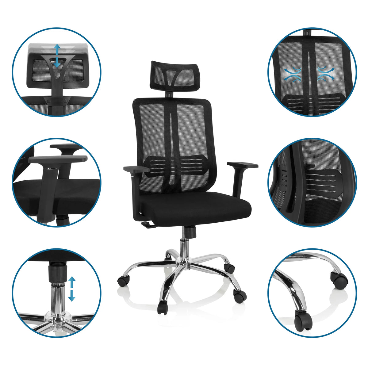 Home Office Chair ZH 200 in black with adjustable headrest and gas spring by hjh OFFICE