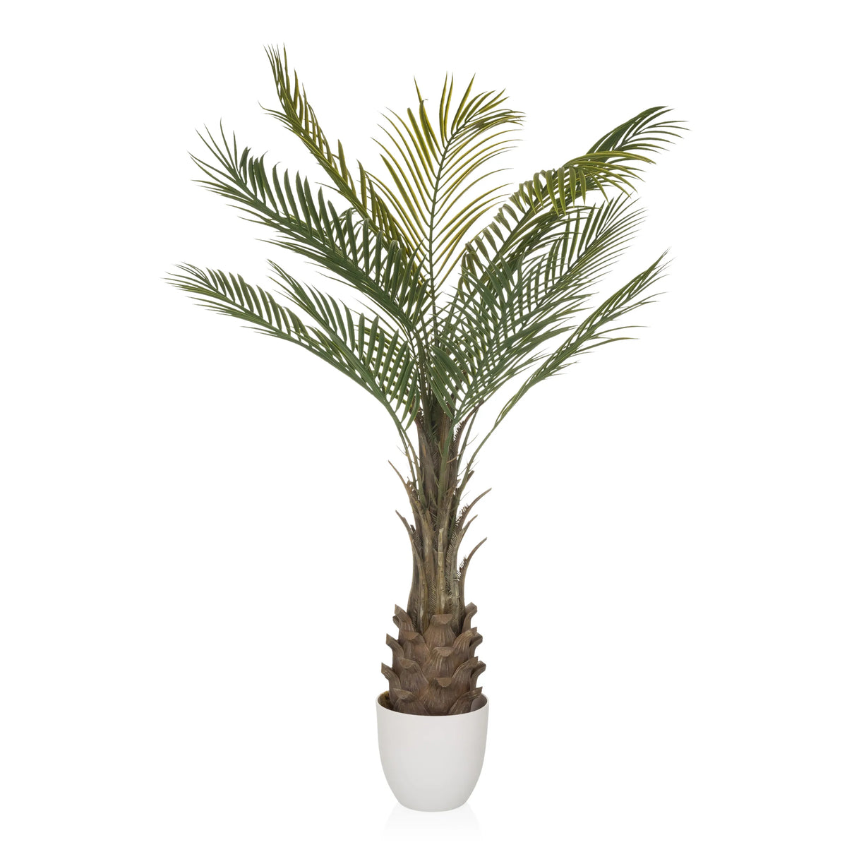 Green Artificial plant DRACAENA in the form of a palm tree with a white pot by hjh OFFICE – 360-degree view (side profile 90°)