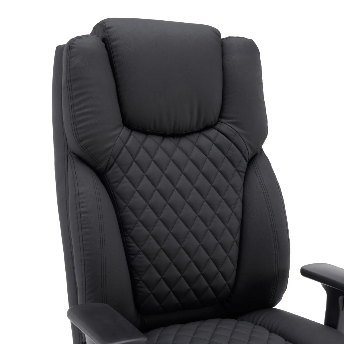 Diamond-quilted backrest of the XXL Pullmann Gen2 swivel chair made of black synthetic leather by hjh OFFICE