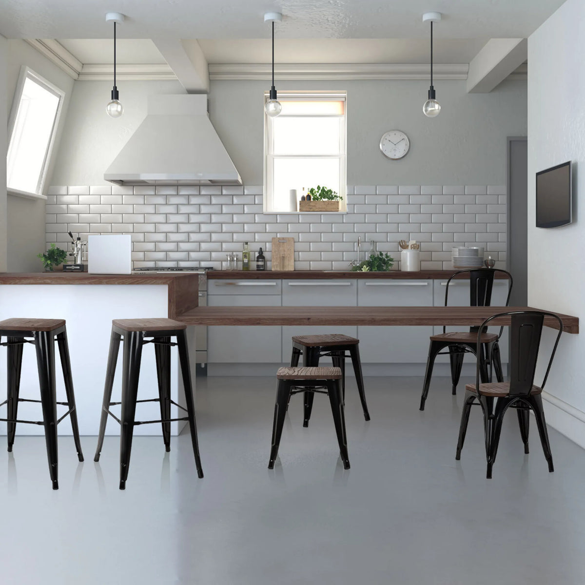 Black Bistro chairs VANTAGGIO COMFORT W with metal frames at a long wooden table by hjh OFFICE