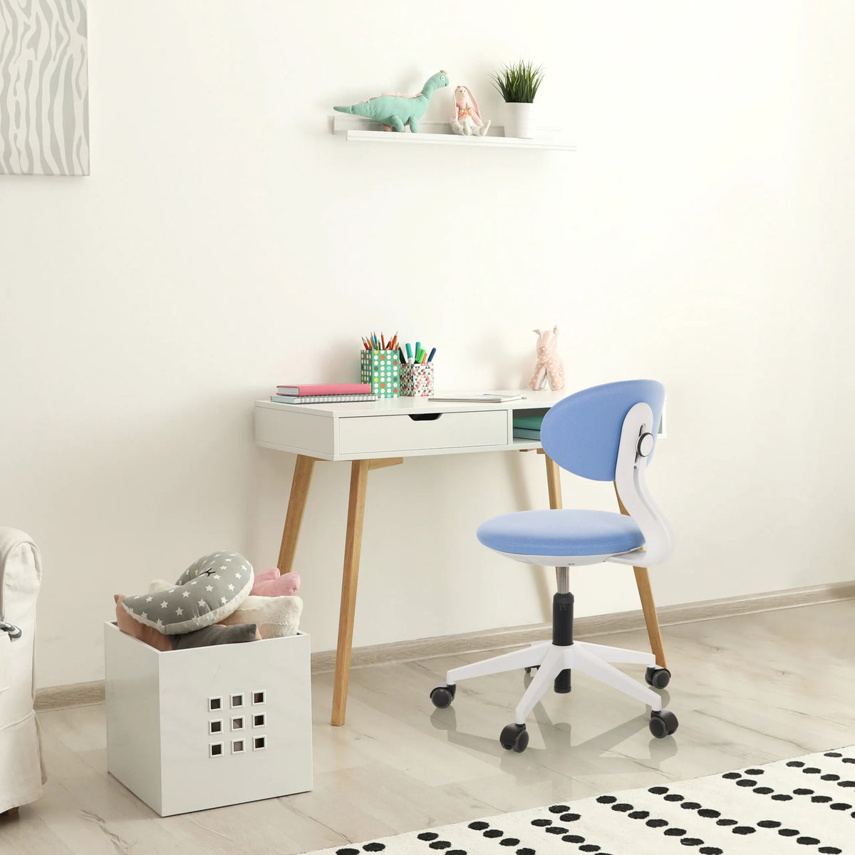 Blue Swivel Chair – Children MINIMOVO with white base and castors by hjh OFFICE