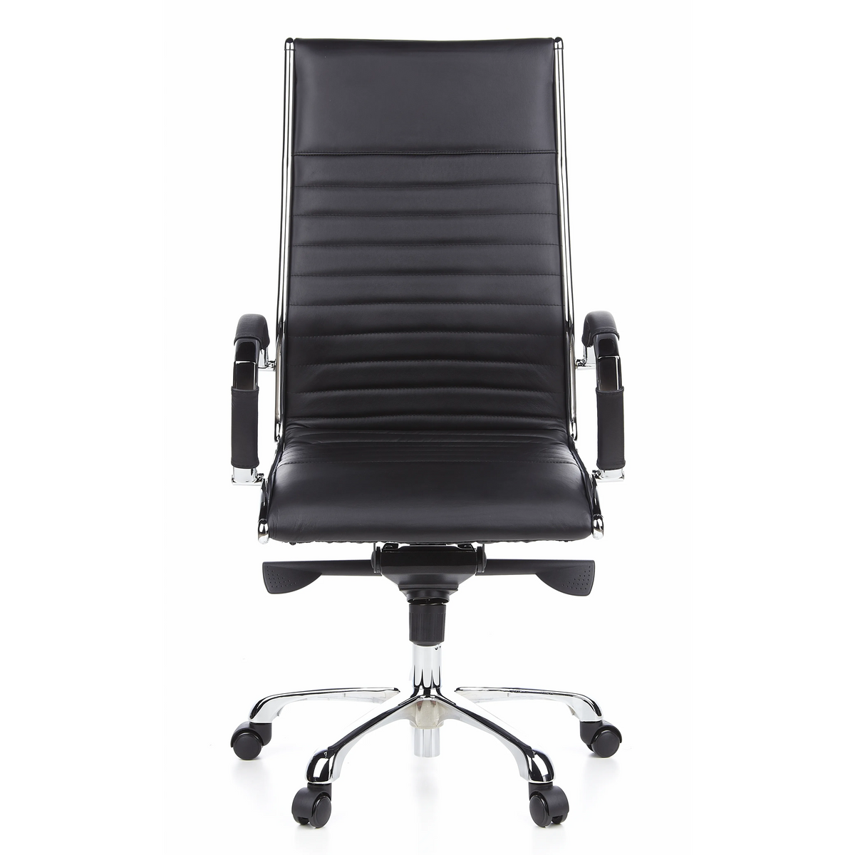 Black Professional Executive Chair PARMA 20 with quilted leather upholstery and five-caster base by hjh OFFICE – 360-degree view (front view 0°)
