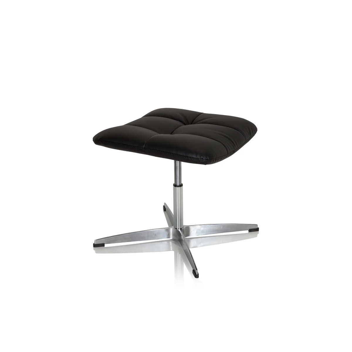 Black upholstered stool SARANTO made of faux leather with a four-star base by hjh OFFICE – 360-degree view (front three-quarter view 60°)