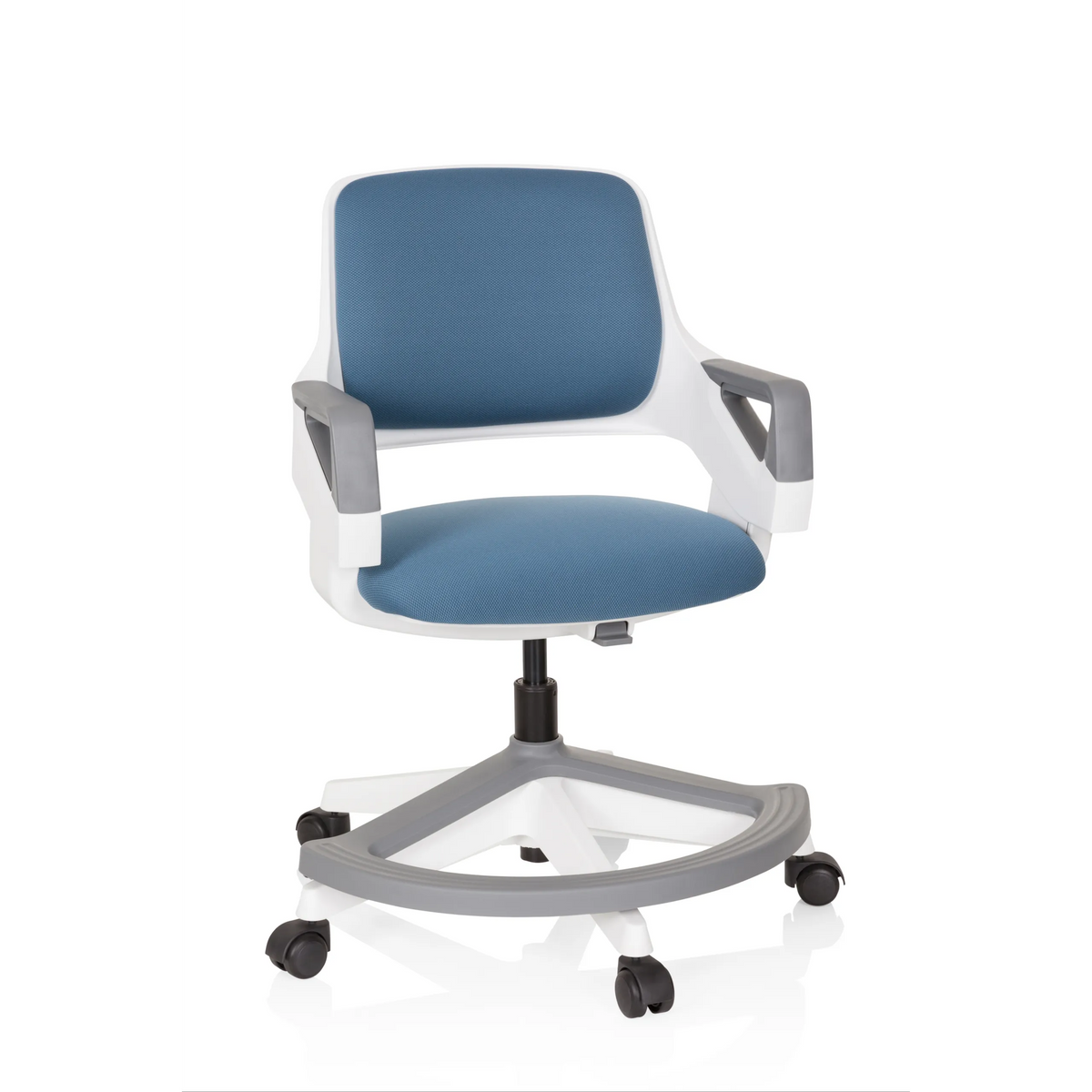 Blue-grey Swivel Chair – Children KID FLEX with armrests and five-caster base by hjh OFFICE – 360-degree view (front view 20°)