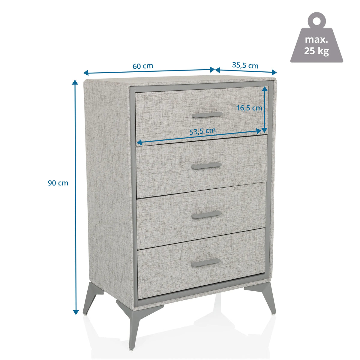 Dimensional drawing of the Chest of drawers SKUFFY with 90 × 60 cm by hjh LIVING
