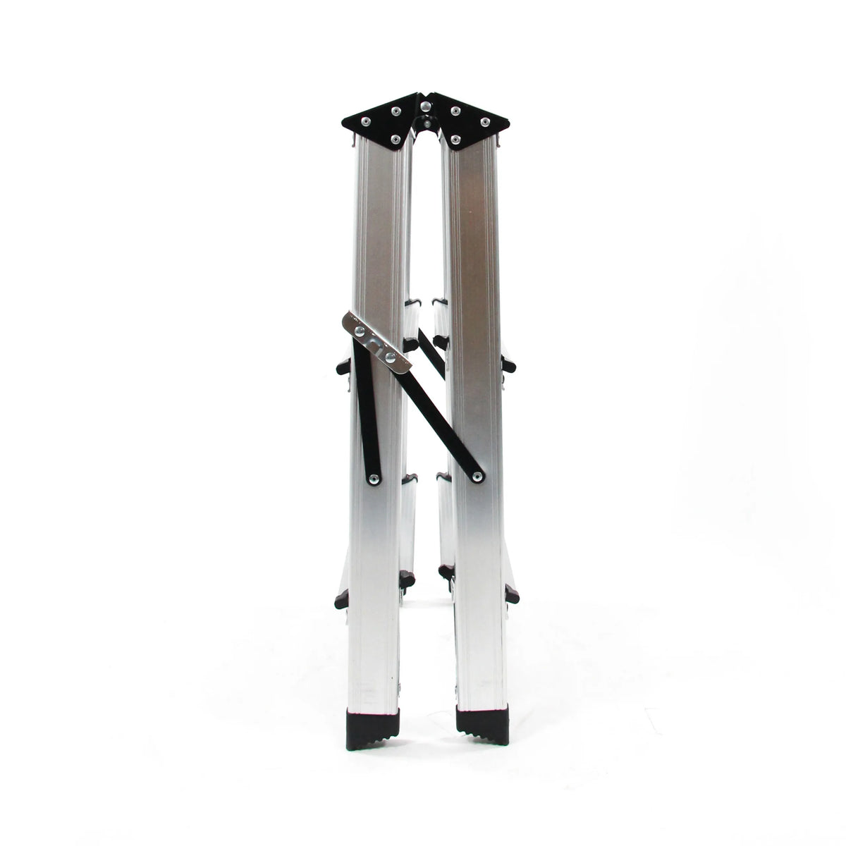 Aluminium frame of the SOLID folding ladder with black feet and a silver lock by hjh OFFICE