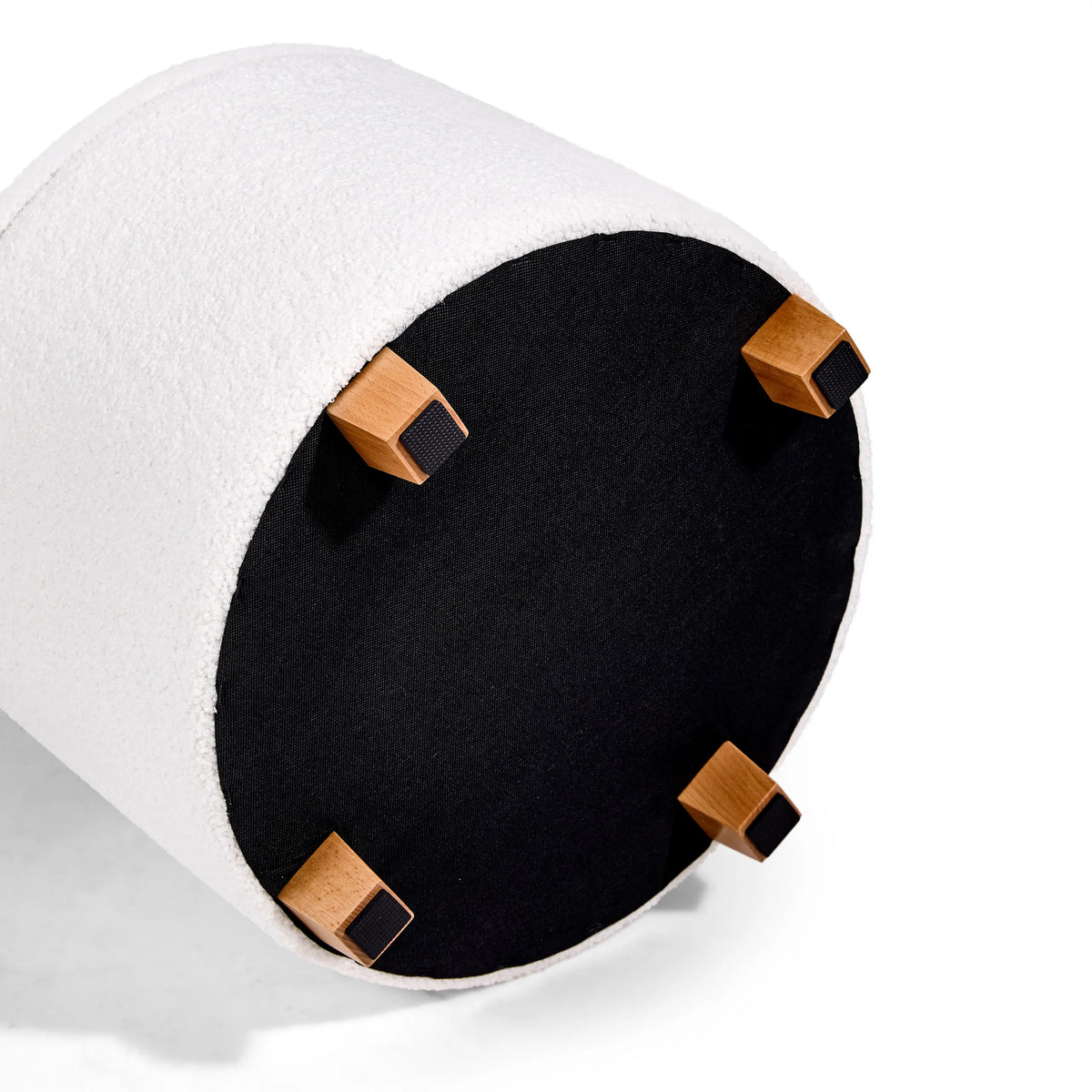 Underside with four wooden feet and black glides of the Storiano S upholstered stool by hjh LIVING