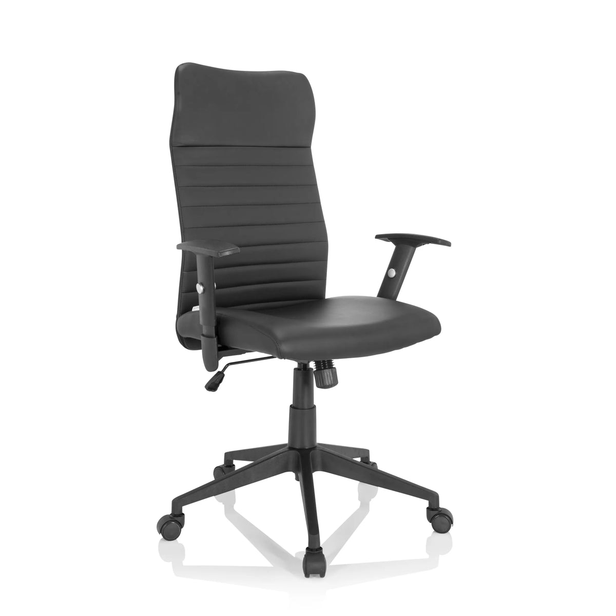 Black Home Office Chair ARTON 30 with quilted upholstery and five-caster base by hjh OFFICE – 360-degree view (front three-quarter view 40°)