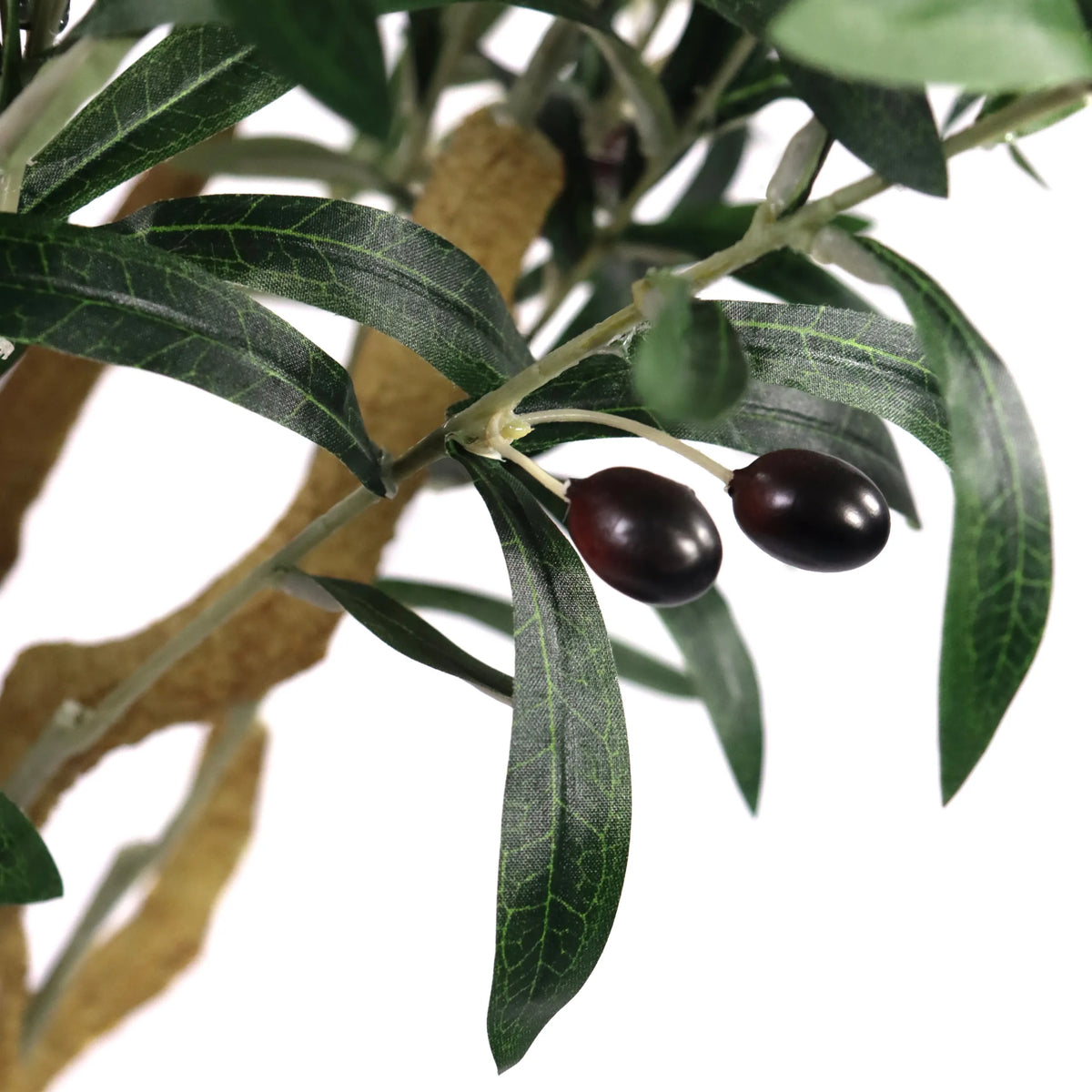 Two dark olives on a branch with green leaves of the artificial plant OLIVE II by hjh OFFICE