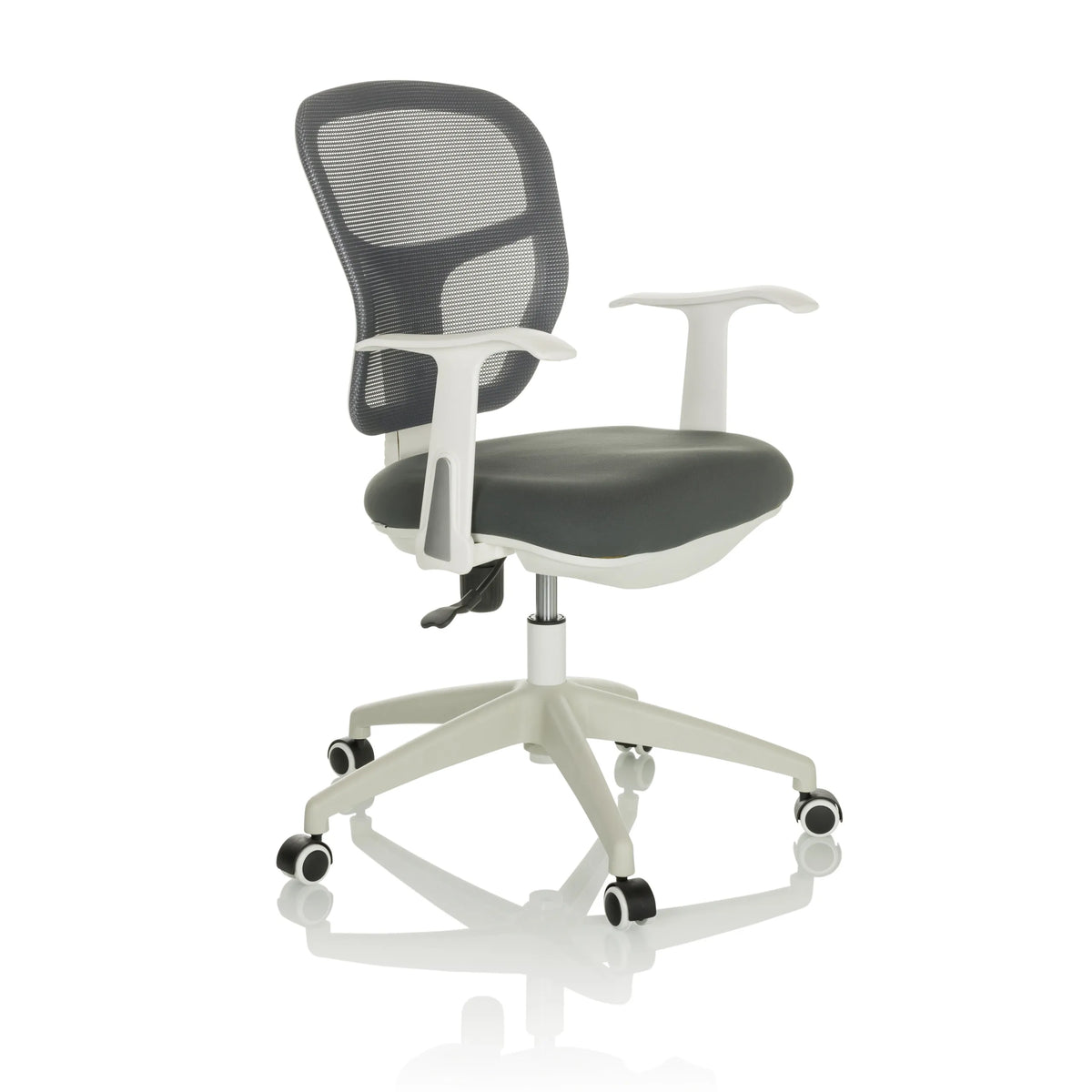 Grey Home Office Chair TOP 108 W with mesh back and five-caster base by hjh OFFICE – 360-degree view (front three-quarter view 45°)