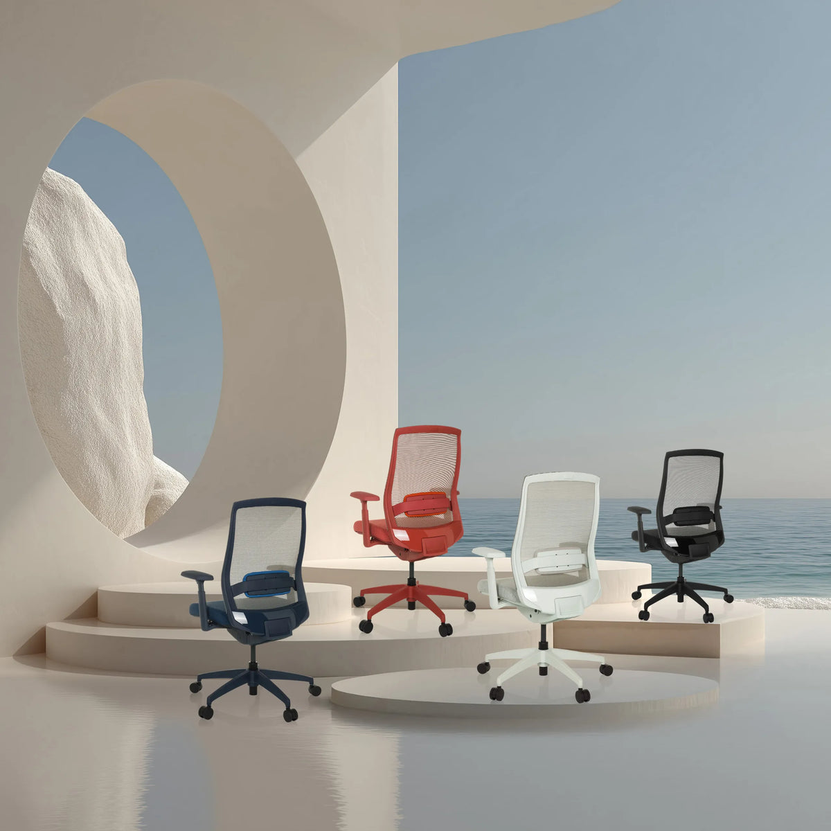 Four Professional Office Chairs COLORE in different colours with mesh backrests by hjh OFFICE