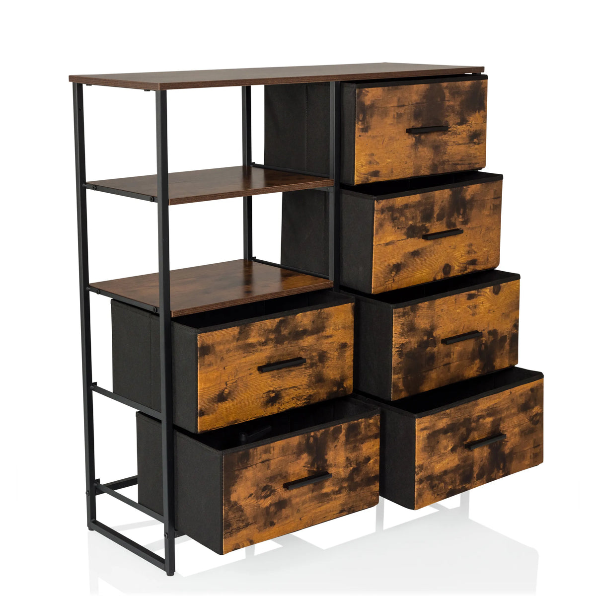 Chest of drawers RAGALA in smoked oak with black metal frame and six drawers by hjh LIVING