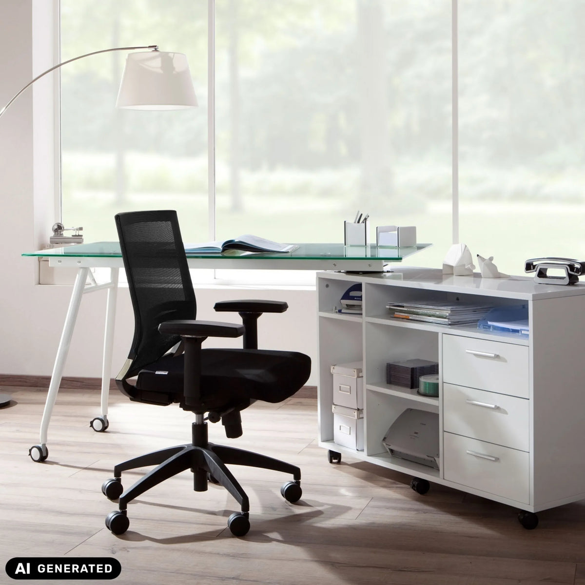 Professional Office Chair PORTO BASE in black with mesh backrest and armrests by hjh OFFICE (AI-generated image)
