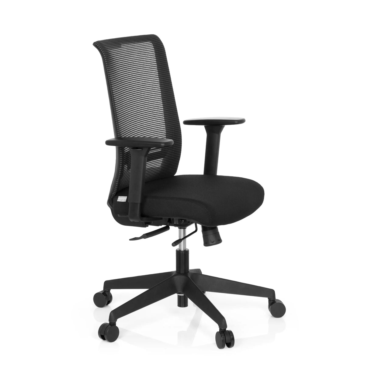 Black Professional Office Chair CONISTON with mesh back and five-caster base by hjh OFFICE – 360-degree view (front three-quarter view 60°)