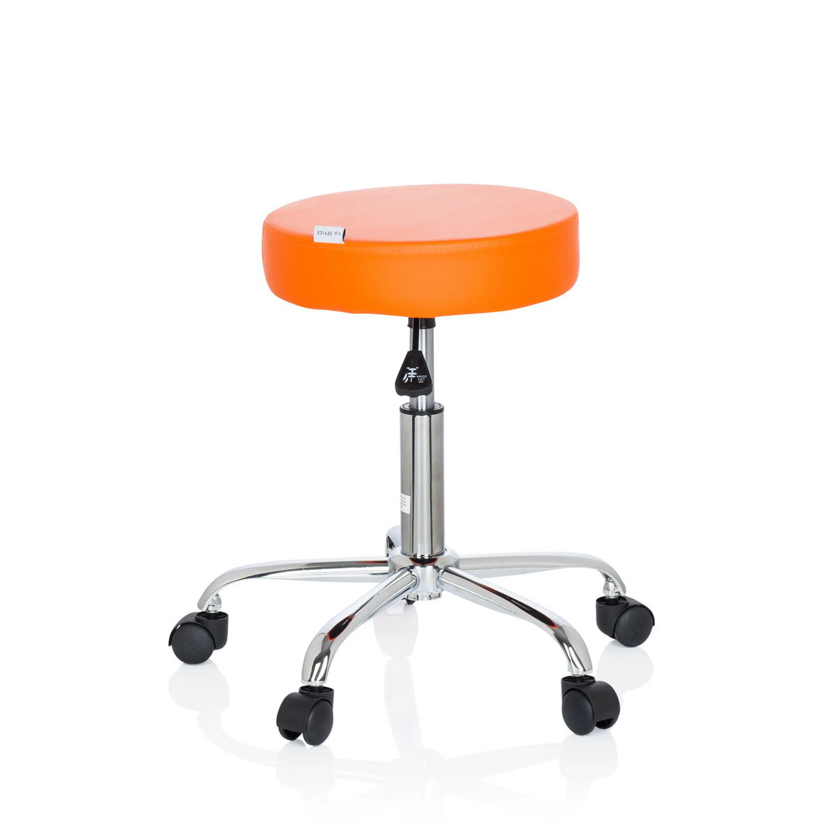 Orange Swivel stool OPERATOR II with gas lift and five-caster base by hjh OFFICE – 360-degree view (side profile 80°)