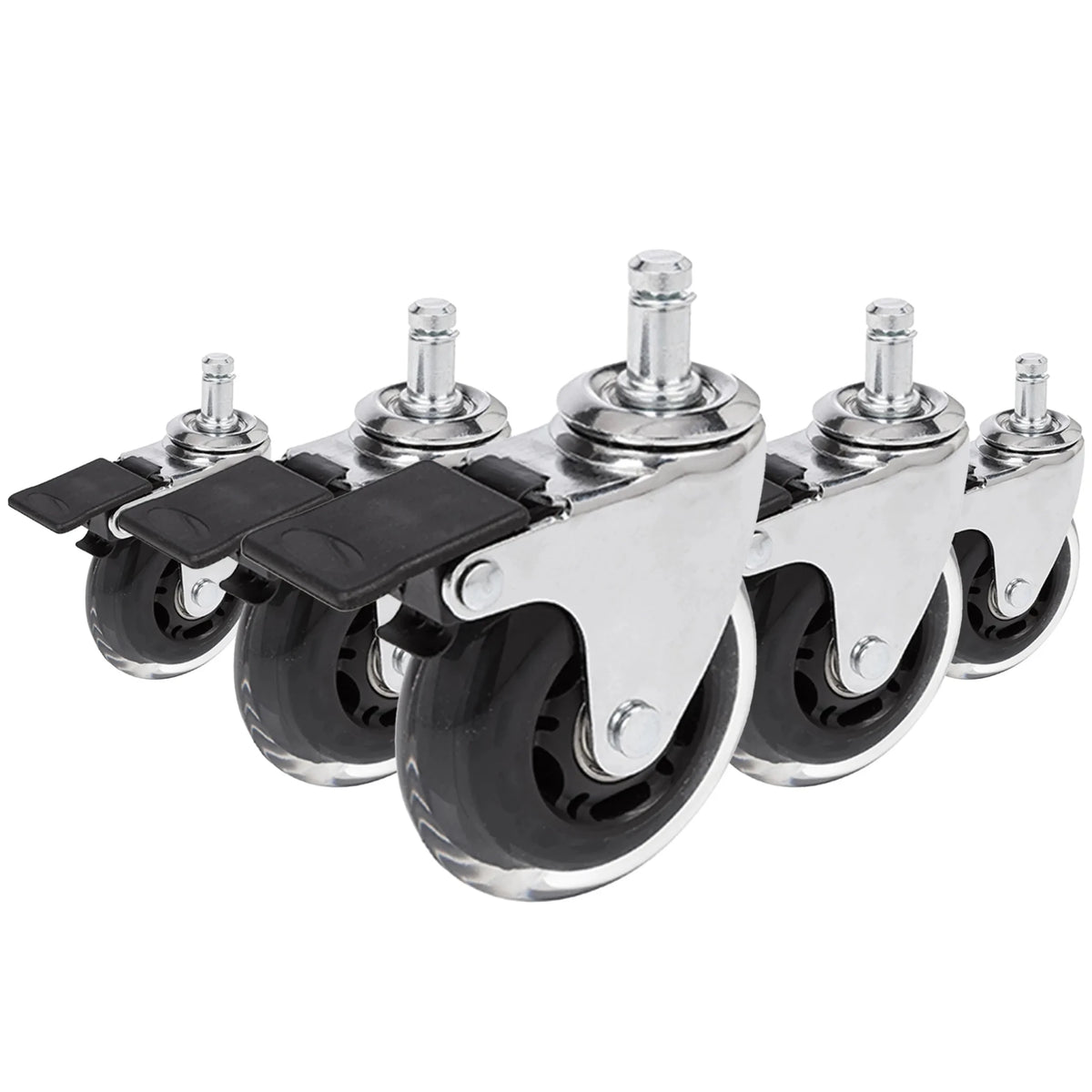 Castors 5x ROLO SKATE CT 11mm/75mm in silver and transparent with locking brake for hard floors by hjh OFFICE