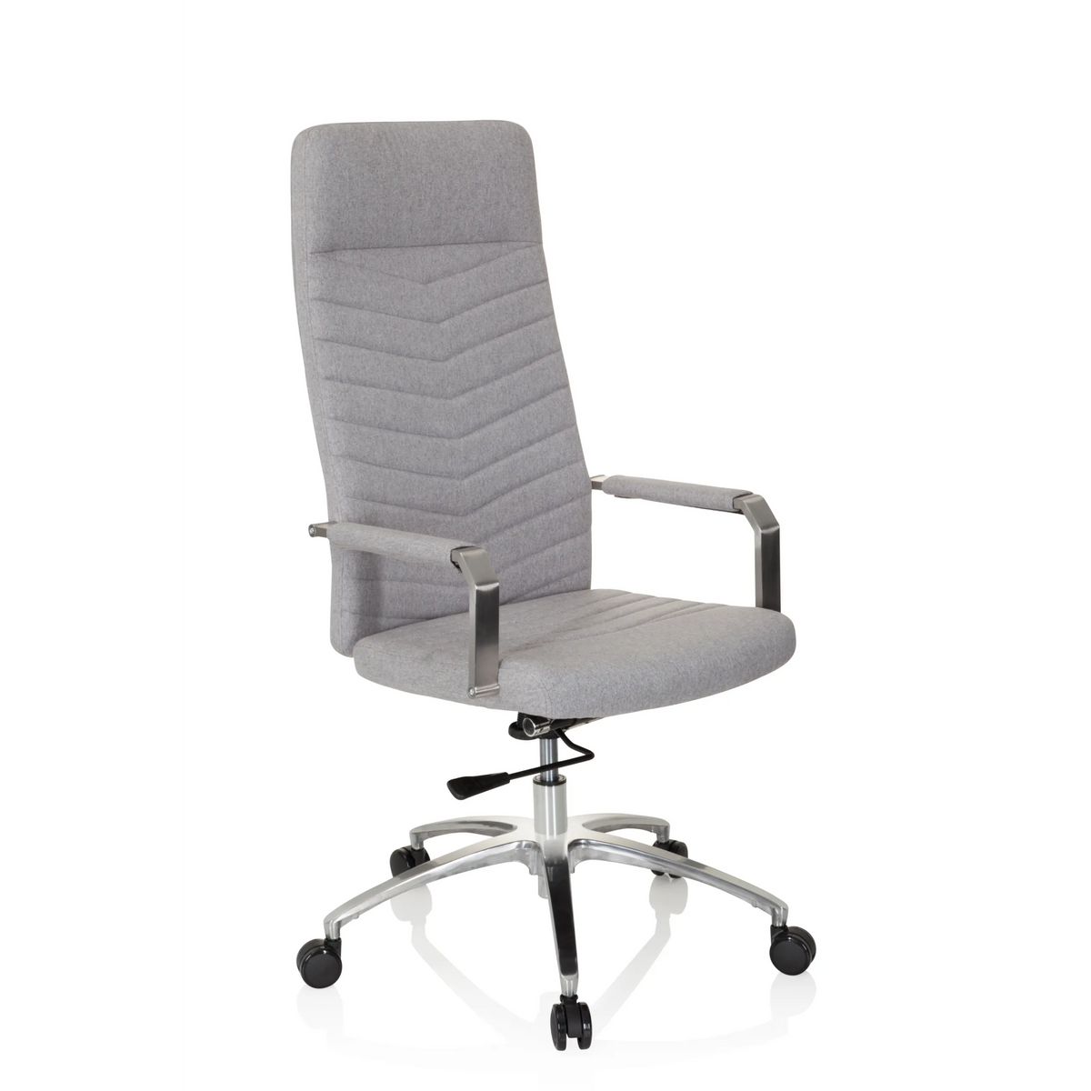 Light grey Home Office Chair SARANTO PLUS with armrests and five-caster base by hjh OFFICE – 360-degree view (front three-quarter view 40°)