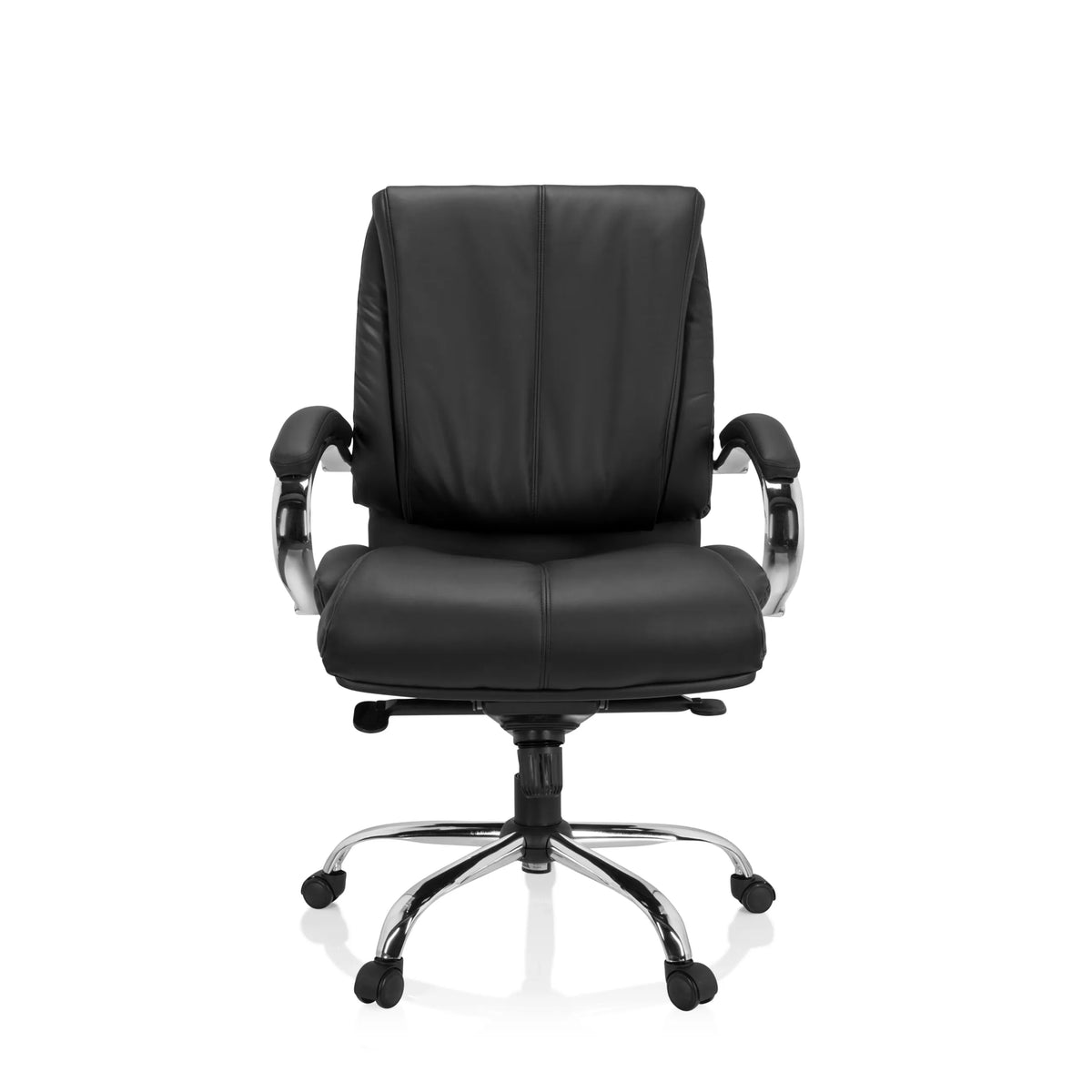 Black Swivel Chair XXL H 100 made of faux leather with star base and five castors by hjh OFFICE – 360-degree view (front view 0°)