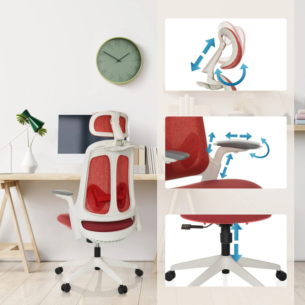 Adjustment options for the headrest, armrests and seat height of the Professional Office Chair ARCEO WF by hjh OFFICE