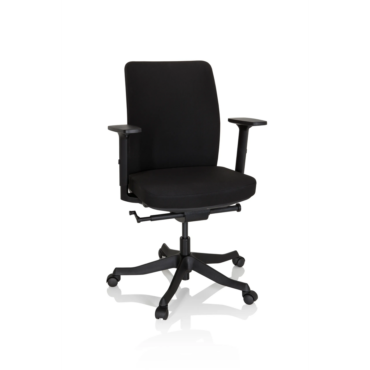 Black Professional Office Chair SENATOR with armrests and a five-caster base by hjh OFFICE – 360-degree view (front view 20°)