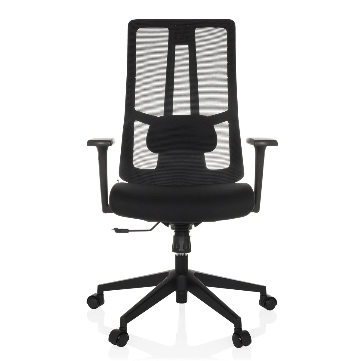 Black Professional Office Chair TRAMORE BASE with mesh back and five-caster base by hjh OFFICE – 360-degree view (front view 0°)