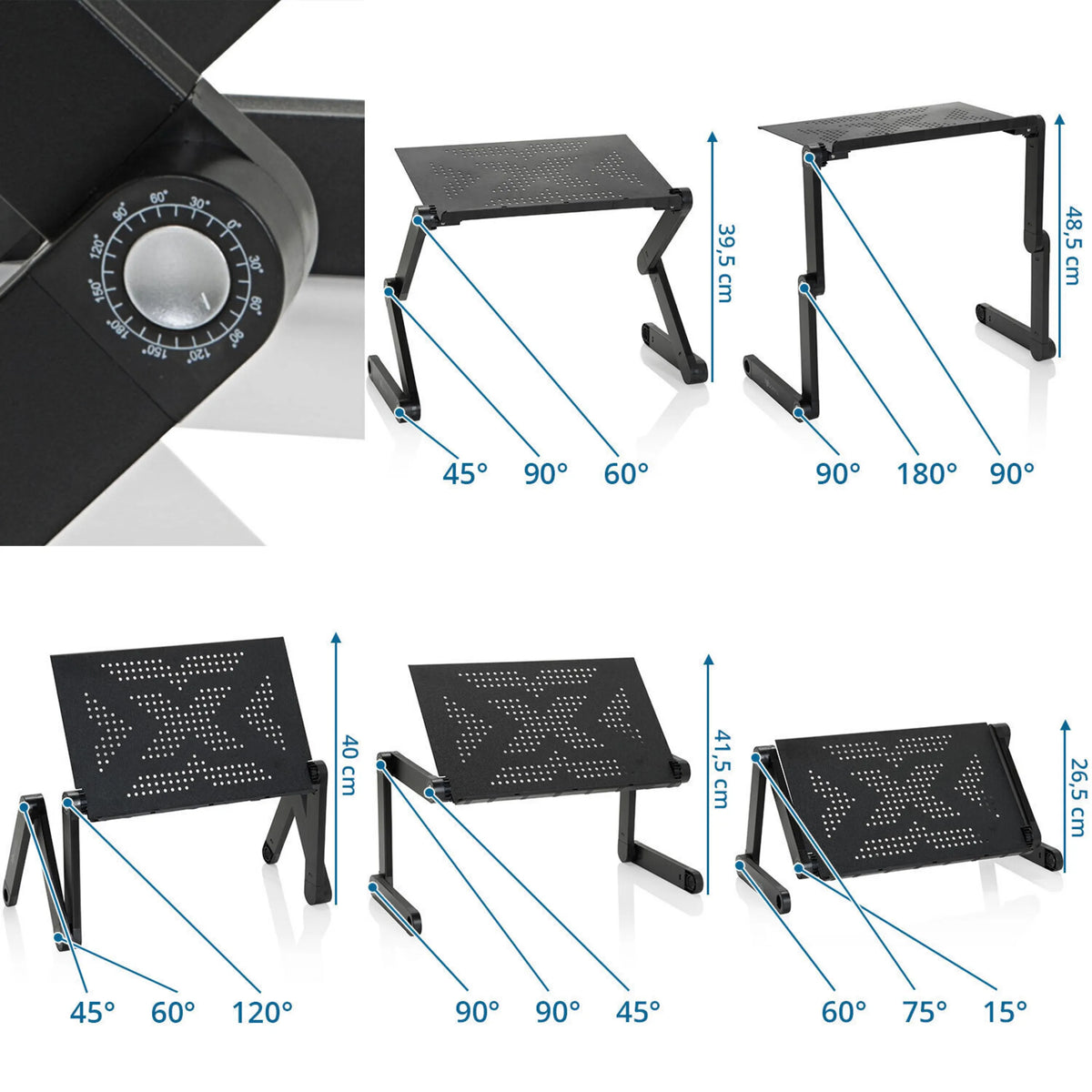 Adjustable tilt angles and height dimensions from 26.5 to 48.5 cm of the Desk Pad VM-SA II by hjh OFFICE