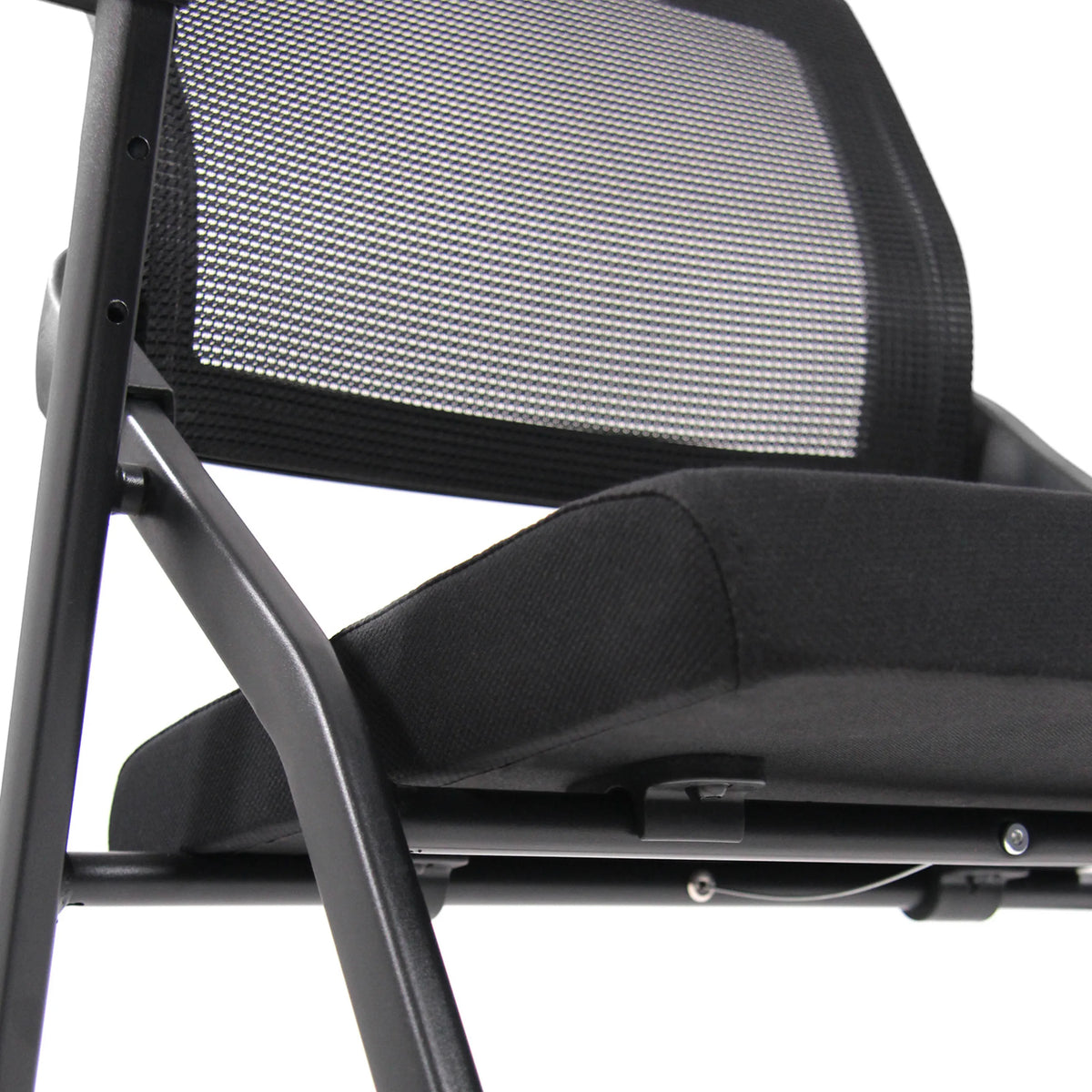 Breathable mesh backrest and padded seat of the PRIORITY II folding chair in black by hjh OFFICE