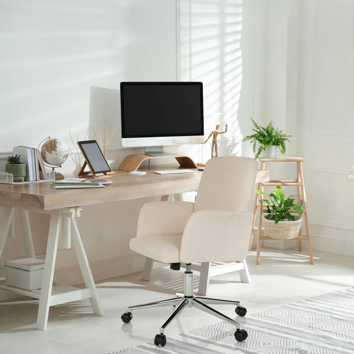 Beige Home Office Chair SOLAO CORD with armrests and castor base by hjh OFFICE