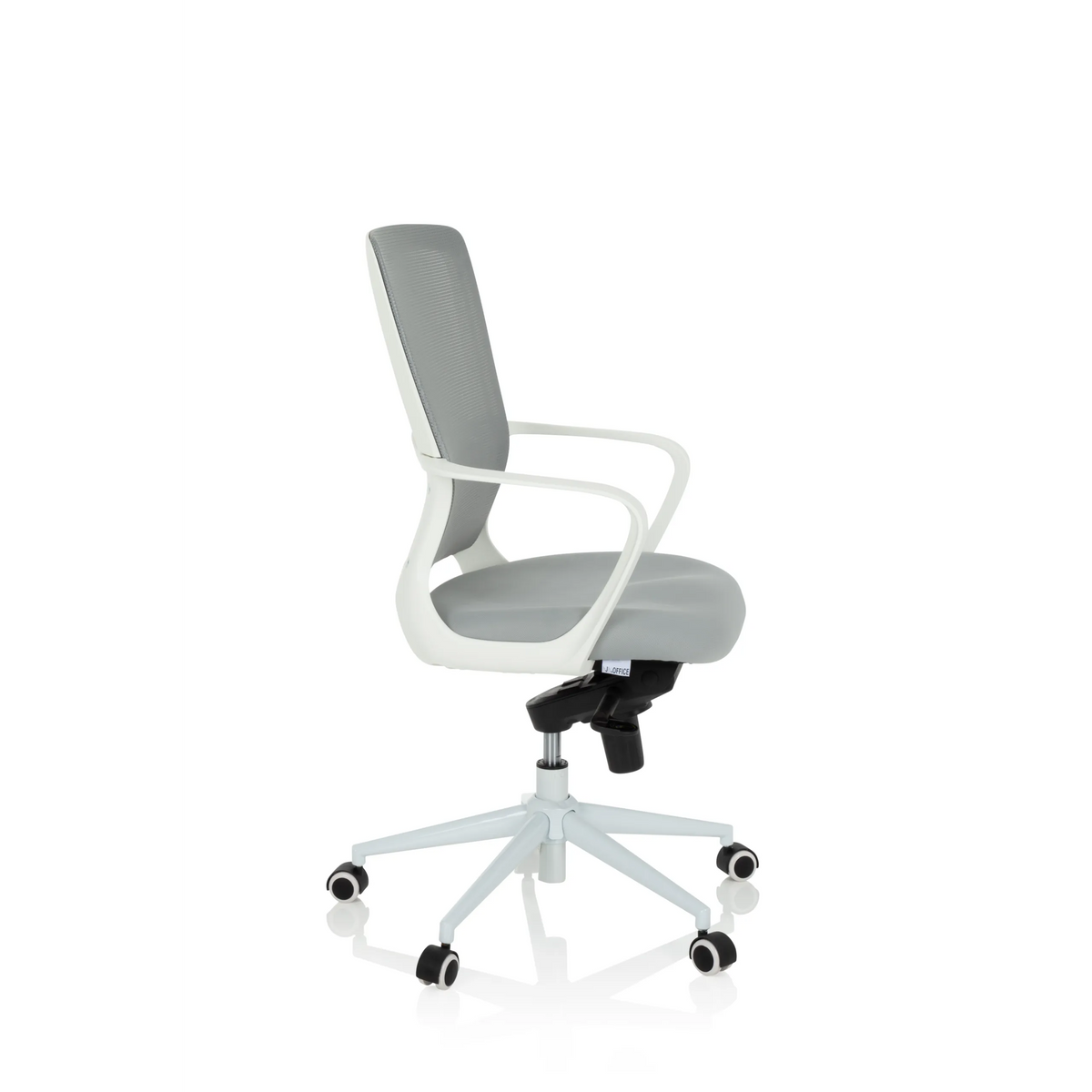 Grey Home Office Chair ESTRIA with mesh back and five-caster base by hjh OFFICE – 360-degree view (side profile 80°)