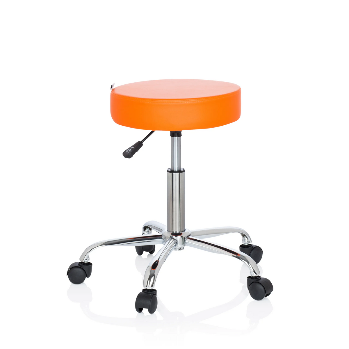 Orange Swivel stool OPERATOR II with gas lift and five-caster base by hjh OFFICE – 360-degree view (front view 20°)