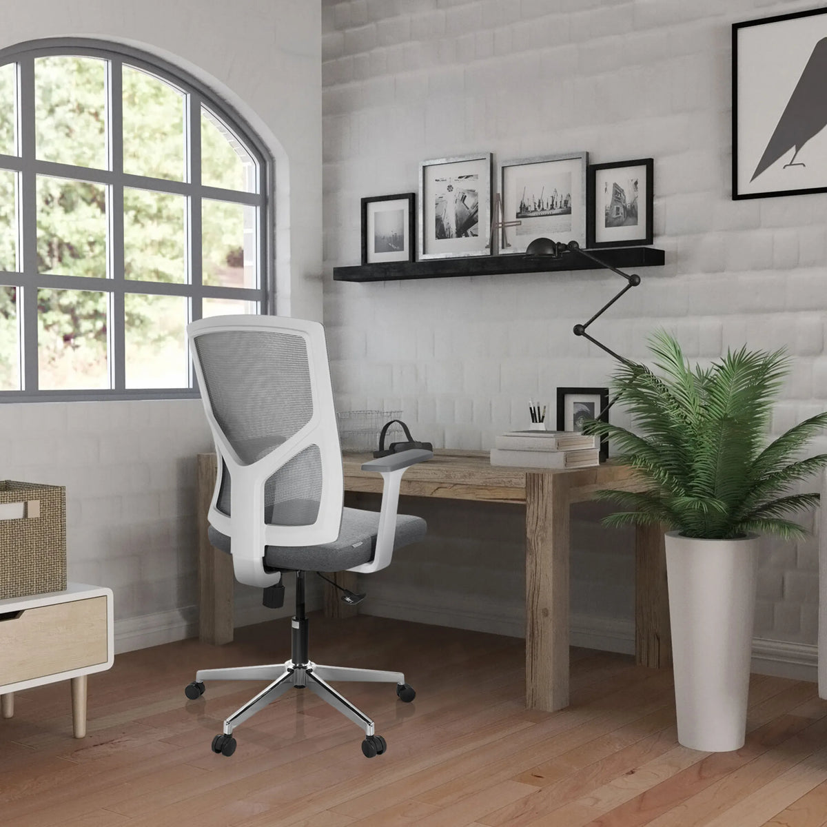 Grey Home Office Chair BRETON BASE W with white frame and mesh back by hjh OFFICE
