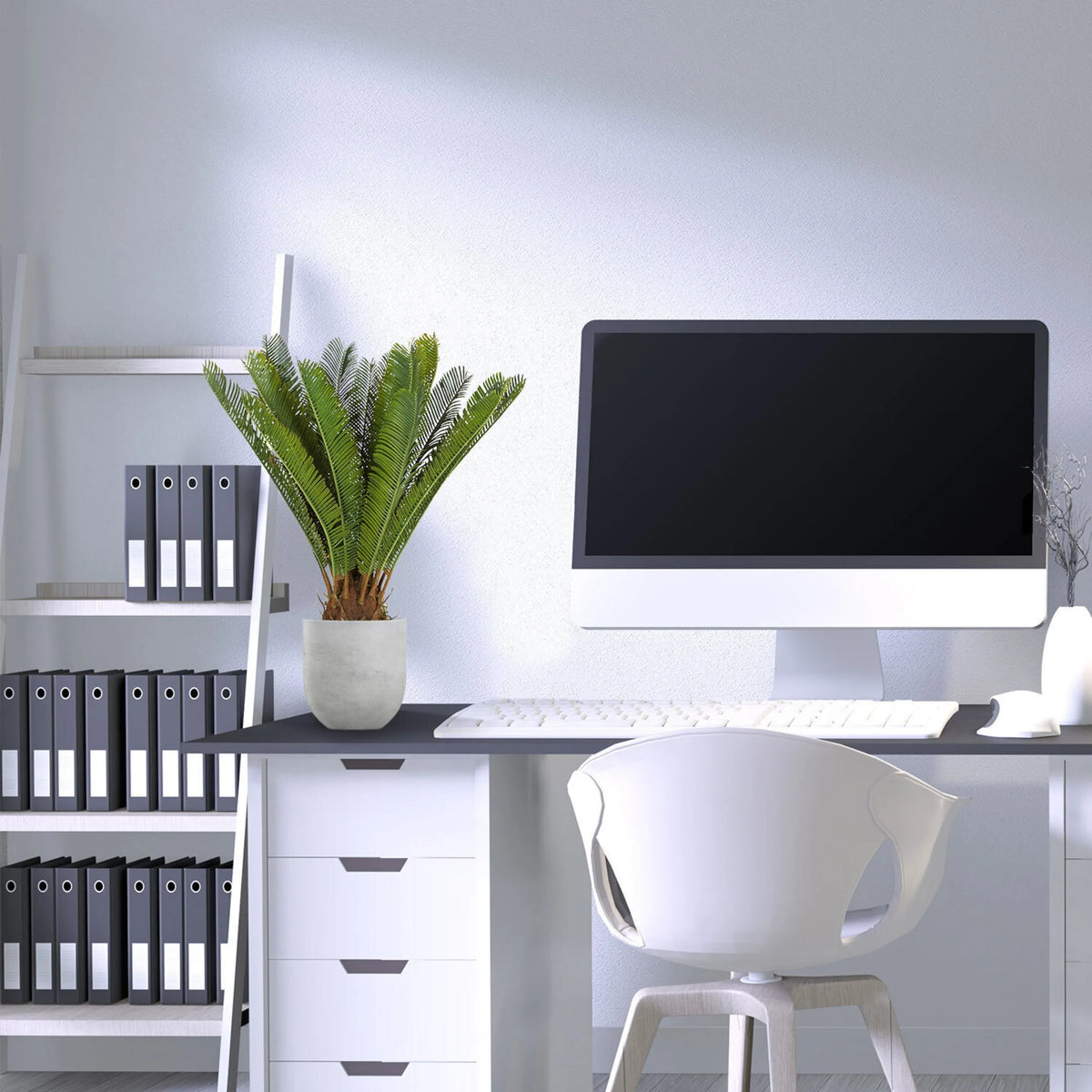 Artificial plant CYCAS in green with a grey pot on a desk by hjh OFFICE