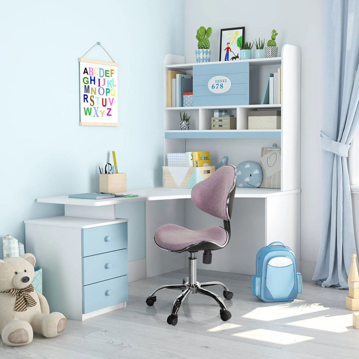 Pink Swivel Chair – Children KIDDY GTI-3 with star base and padding at a desk by hjh OFFICE