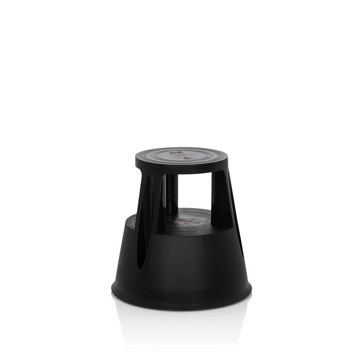 Black Step stool TIO-M I with round step surface and conical base by hjh OFFICE – 360-degree view (front view 20°)