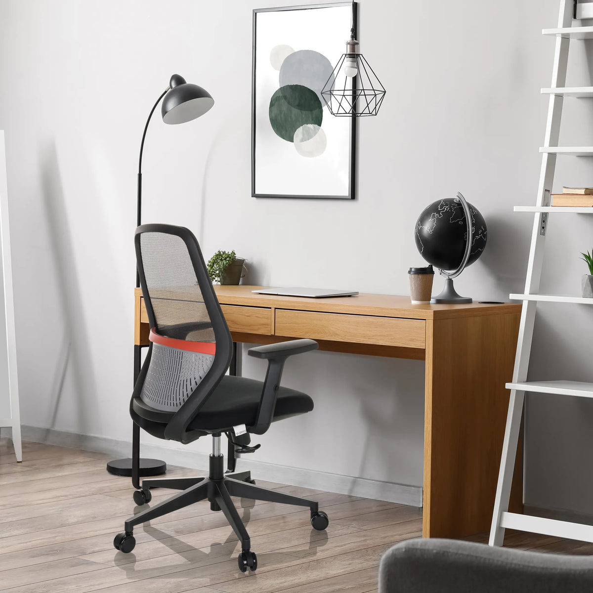 Professional Office Chair CARLOW I in black with mesh backrest and armrests by hjh OFFICE