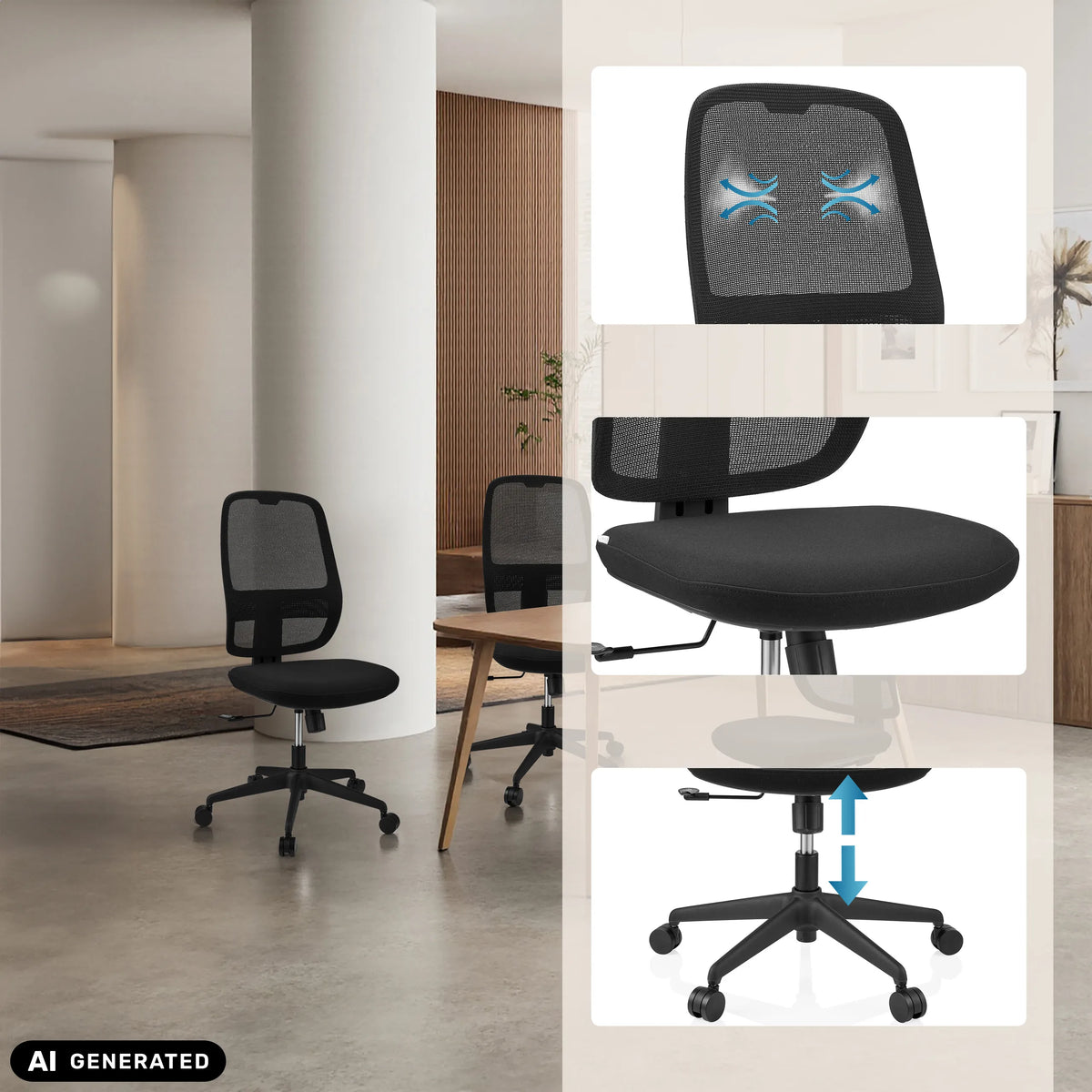Professional Office Chair Minoro B in black with breathable backrest and gas lift by hjh OFFICE (AI-generated image)