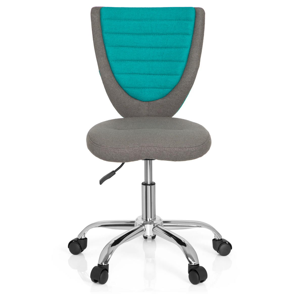 Grey-turquoise Swivel Chair – Children KIDDY COMFORT with star base and five castors by hjh OFFICE – 360-degree view (front view 0°)