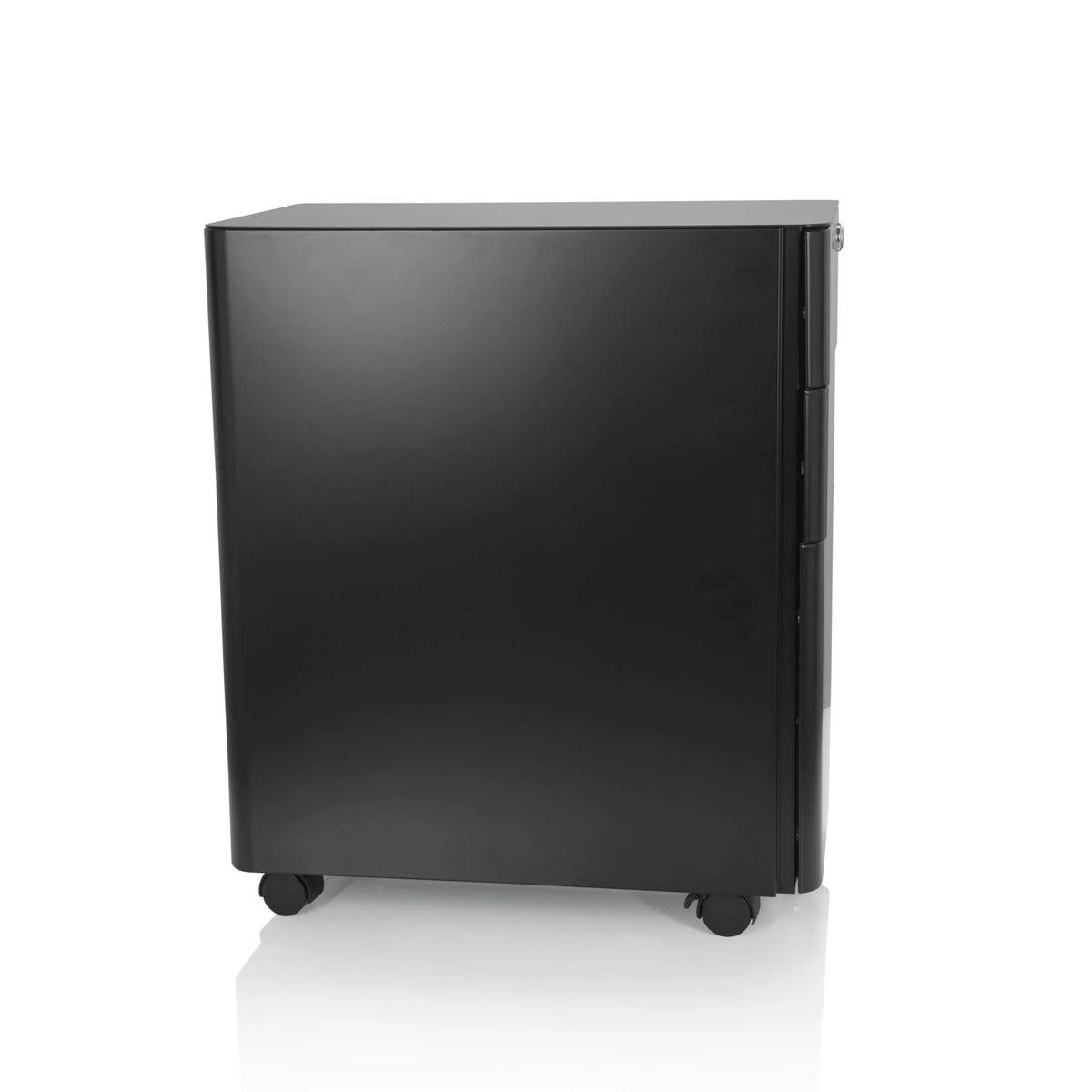 Black metal Mobile Drawer Unit COLOR I with three drawers and four castors by hjh OFFICE – 360-degree view (side profile 80°)