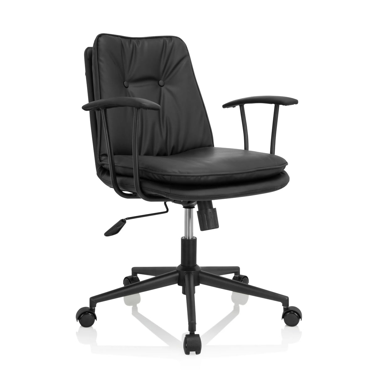 Black Home Office Chair SMALLO with padding and five-caster base by hjh OFFICE – 360-degree view (front three-quarter view 40°)