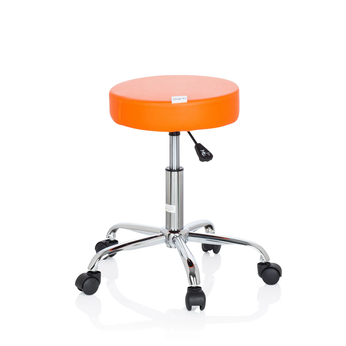 Orange Swivel stool OPERATOR II with gas lift and five-caster base by hjh OFFICE – 360-degree view (rear three-quarter view 120°)