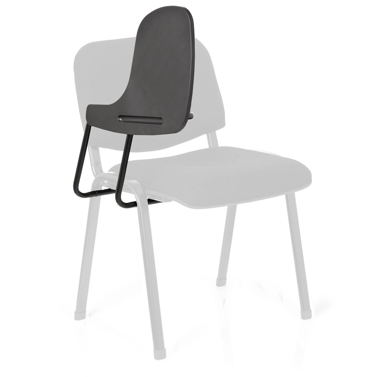 Black four-legged chair TABLET XT 600 with attached writing tablet by hjh OFFICE – 360-degree view (side profile 80°)